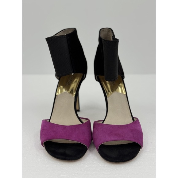 Michael Kors Sivian Suede Ankle Strap Heels Purple Black Stiletto Sandals Sz 8.5 - Picture 3 of 9